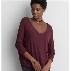 AEO Soft and Sexy Ribbed Maroon Long Sleeve